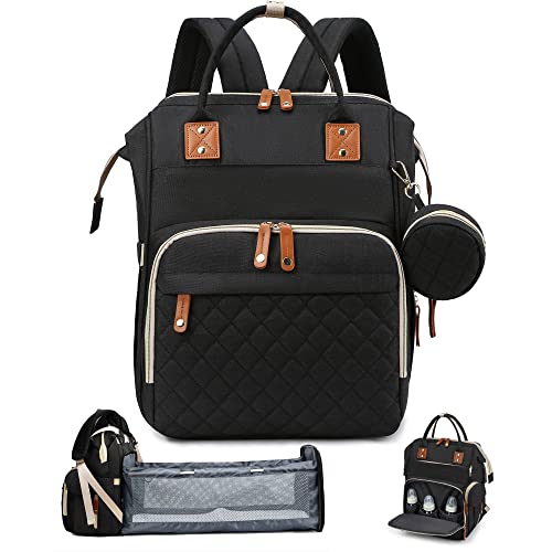 Image of Diaper Bag Backpack with Changing Station, Baby Diaper Backpack Bag, Large Diaper Bag, Waterproof Multi-Function Travel Portable Mommy Bag, Newborns Gift, Black