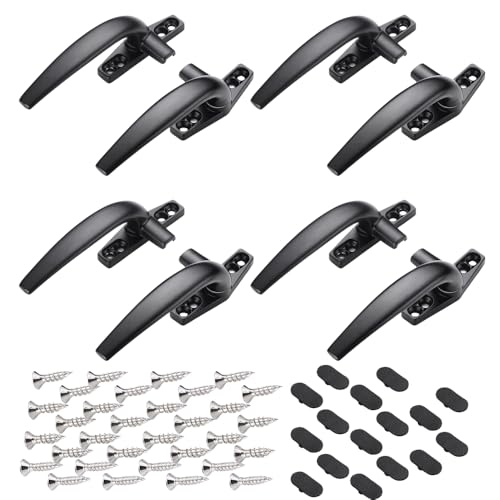 Aisamco 8 Pcs Poignées de verrouillage de fenêtre, serrures de fenêtre universelles en alliage d’aluminium avec vis de fixation, 4 à gauche et 4 à droite, noir