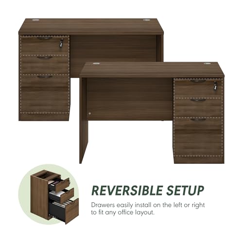 Image of Furinno Roger 47 Inch Executive Desk with File Cabinet, Home Office Desk with 3-Drawer Fixed Pedestal Filing Cabinet, Desk Cord Grommet, for Home Office, Modern Walnut