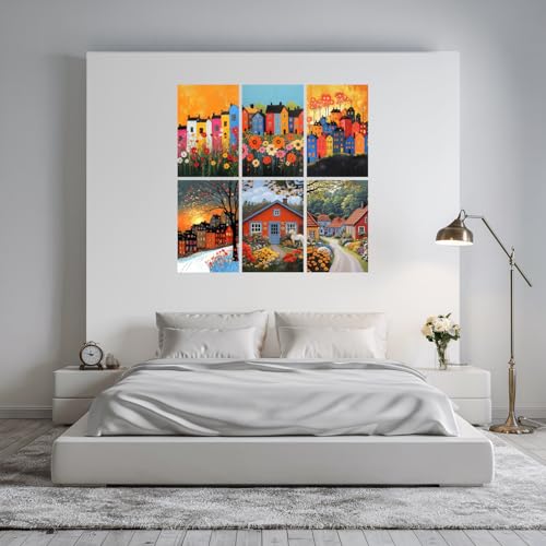 Image of SiddArtify Colorful Houses Wall Art Print Set - Whimsical Town Poster Decor for Living Room Bedroom - 8x12 inch Board Pack of 6
