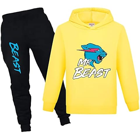 NILKOOZ Boys Tracksuit YouTube Gamer Sweatshirt and Pants 2pcs sets Ripped Lightning Cat Printed Kids Hoodie for 1-13 Years (Yellow,160,10 Years,11 Years,Regular) Cover