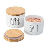 Heartland Home Cuencos de cerámica para sal y pimienta. Salero de doble soporte con tapa, cuenco de pimienta y 2 tapas herméticas de