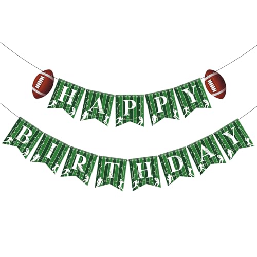 Image of Hooqict Football Happy Birthday Banner Birthday Party Decorations Football Party Banner Garland for Sport Theme Game Day Decorations Tailgate Party Supplies