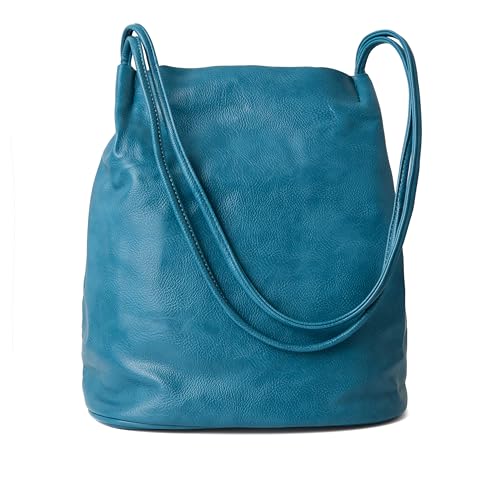 Woodland Leathers Women's Medium Size Vegan Leather Hobo Bucket Tote Handbags For Women - Elegant Black Handbag With Long Straps, Stylishly Spacious Designer Elegance bags for women (Blue)