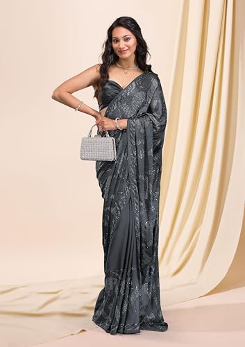 Image of TRENDMALLS Women's Silk Siroski Work Saree with Unstitch Blouse Piece
