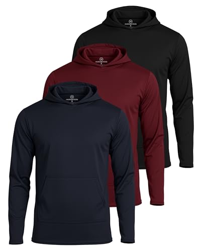 Real Essentials 3 Pack: Men’s Mesh Long Sleeve Athletic Pullover Hoodie Sweatshirt Pockets UPF 50+ (Available in Big & Tall)