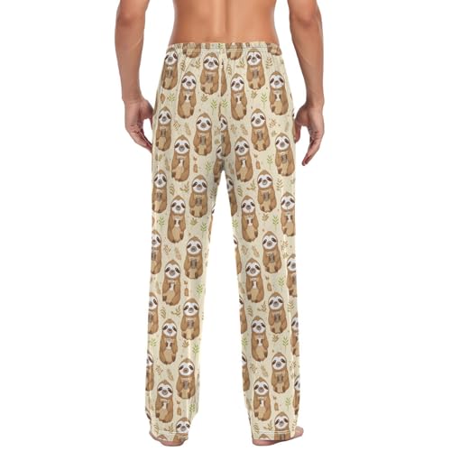 Vdsrup Men's Pajama Pants Sloth Maple Leaves Pajama Pants for Men PJs Bottoms Drawstring Pockets Sleep Lounge Pants S2