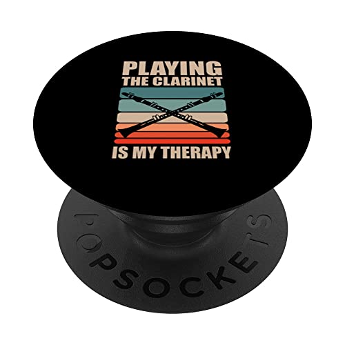 Playing The Clarinet Is My Therapy Musician Music Instrument PopSockets Swappable PopGrip, Black