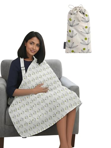 Image of POLKA TOTS 100% Cotton Washable Nursing Breastfeeding Multipurpose Maternity Apron Cover & Scarf for Mothers with Carry Pouch (Green)