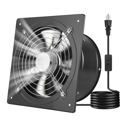 VEVOR 10 Inch Exhaust Fan, 988 CFM High Velocity Wall Mount Vent Fan with On/Off Control, Low Consumption, Portable Ventilation Extractor for Attic,Garage,Basement,Workshop,Kitchen, Chicken Coop,Black
