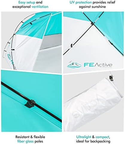 FE Active Pop Up Beach Shelter - Easy Set up Family Beach Tent Outdoor Sun Shelter Half Dome Canopy tent Adults & Kids Sun Shade for Camping, Hiking, Travel, Backpacking | Designed in California, USA