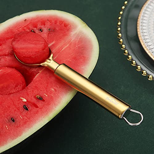 Gold Ice Cream Scoop, Berglander Stainless Steel Cookie Scoop Melon Baller Scooper Cones With Titanium Gold Plating, Specialty Tools And Gadgets, Ice Cream Spoon Food Scoop Dishwasher Safe #TOP4