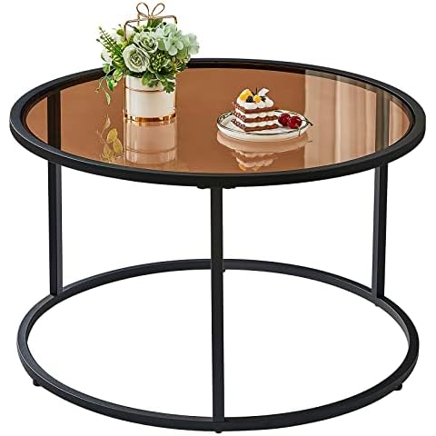 SAYGOER Brown Round Glass Coffee Table Cover