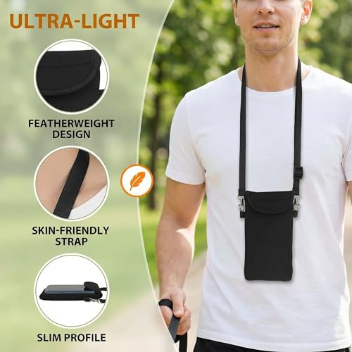ZGGAZCA Universal Neoprene Phone Pouch Cell Case Sleeve with Neck Strap Lanyard Holder for Cellphone, Around Neck Carrying Case for Seniors with the Belt Clip Loop and Secure Fit Black - Thumbnail 2