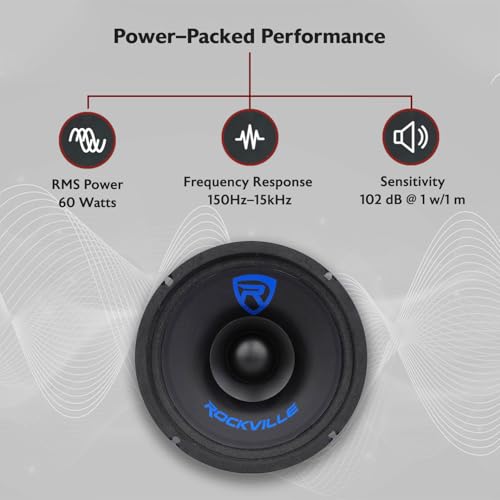 Image of Rockville RM68SP Mid-Range Car Speaker, 6.5 inch, 120W, 8 Ohm, Dual Cone, Kevlar, Foam Suspension, Bullet Phase Plug, CEA Compliant, Perfect for Car Audio