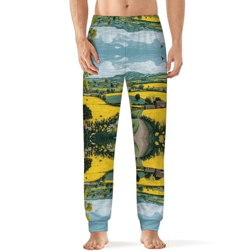 Spring Landscape In Countryside Men's Pajama Bottoms Sleep Lounge Soft Comfy Pants Sleepwear