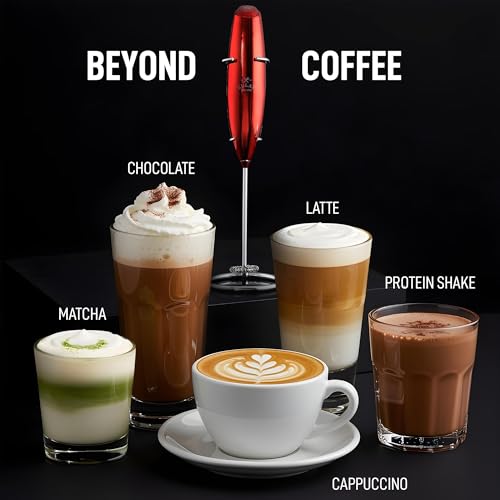 Image of Zulay Kitchen Executive Series Luxury Gift Milk Frother - Handheld Electric Foam Maker for Coffee, Lattes & Hot Chocolate - Deluxe Finish, Great Fir for Coffee Lovers (Cardinal Red)