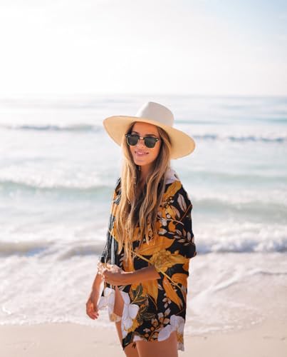 Image of Zoye Chen Women's Bikini Swimsuit Cover Up Button Down V Neck Shirts Long Sleeve Blouse Beachwear Bathing Suit