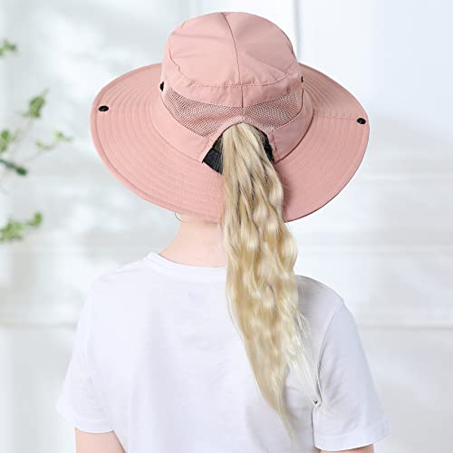 Durio Girls Sun Hat With Ponytail Hole Uv Protection Kids Sun Hat Upf 50+ Kids Fishing Hat Wide Brim Sun Hats For Kids Pure Pink 2-4 Years #TOP2
