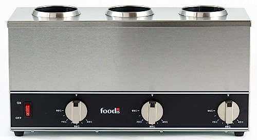 foodis Saucenwärmer 600W für süße und herzhafte Saucen - 3x1L Schokoladenwärmer mit Temperaturregulierung 45-90°C - Gastro Soßen-Wärmer Temperiergerät