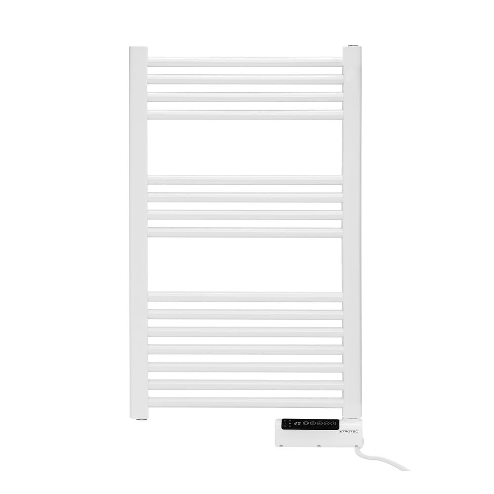 TROTEC Scaldasalviette elettrico TWH 500 S - 500 W, montaggio a parete, design a tubo piatto bianco, funzionamento silenzioso, IPX4, ideale per bagno e WC per ospiti