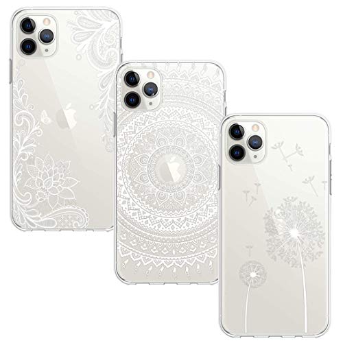 BAOWEI [3-Stück] iPhone 11 Pro Hülle, Transparent Weiche Durchsichtig Dünn Handyhülle mit Süße Muster Silikon Klar TPU Stoßfest Schutzhülle Case für iPhone 11 Pro - Weiße Blume, Mandala & Löwenzahn Cover