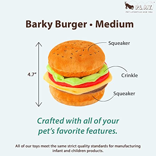 P.L.A.Y. Pet American Classic Plush - Hamburger. Handgefertigte Handwerkskunst mit dreifach vernähten Kanten sorgt für lange Haltbarkeit