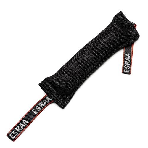 ESRAA Boudin à Mordre pour Chien, Boudin de Rappel 30 cm en Toile Résistante, Jouet Remorqueur pour Dressage et Sport Canin, 2 Anses, Intérieur/Extérieur, Noir