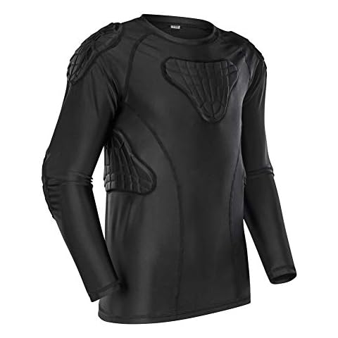 TUOY Kids Youth Padded Compression Shirt - Long Sleeve Padded Protective Shirt for Football Baseball Black Cover