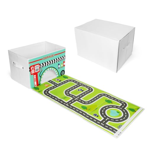 EMBRACE PLAY Toy storage box with car rug play mat - Toy box for boys and girls - 2 in 1 collapsible toy car storage- toyboxes for children - toy boxes for kids (WHITE)