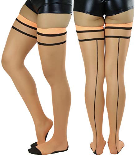 Image of ToBeInStyle Women's Sheer Two Tone Thigh Hi Stocking W /Back Seam