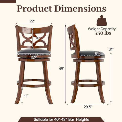Butacos Giratorios Giantex, Set de 2 Unidades, Altura Barra 31", Asiento Tapizado, Patas de Madera de Cauchos y Reposapiés, Estilo Mid-Century para Isla de Cocina, Comedor y Pub miniatura 3