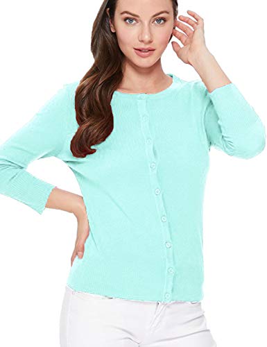 Image of Women's 3 /4 Sleeve Crew Neck Button Down Stretch Knit Cardigan Sweater (S-3XL)