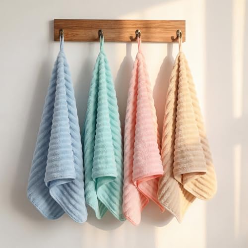 Hillsuren 4 Pcs Pastel Hand Towel for Bathroom 14 x 30 Inch Neutral Microfiber Quick Dry Absorbent Kitchen Hand Towels Gift Farmhouse Decor Set for Home Bathroom Easter Spring Party Favors