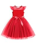 Arshiner Girl Dresses Toddler Flutter Sleeve Tutu Dress Formal Red Christmas Party Tulle Tutu Outfit 3-4T
