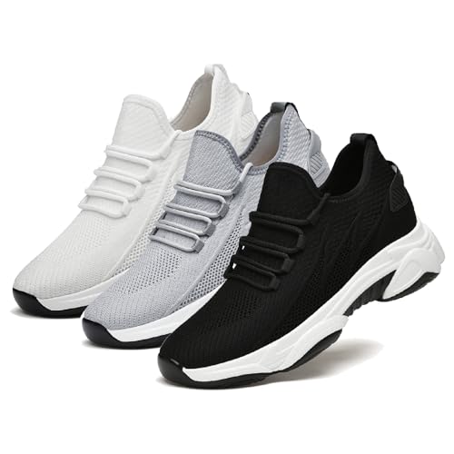 Baskets Rehaussantes Homme avec Talon invisible 6cm/8cm/10cm Taller, Sneakers Maille Mode Bout Rond Chaussures de Sports Ascenseur à Lacets Compensée Marche Gym Course...