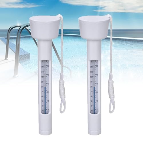 Pool Thermometer, 2PCS Floating Pool Thermometer Easy Read, Swimming Pool Water Temperature Thermometer with String Pool Accessories for Swimming Pools, Spas, Hot Tubs, Fish Ponds
