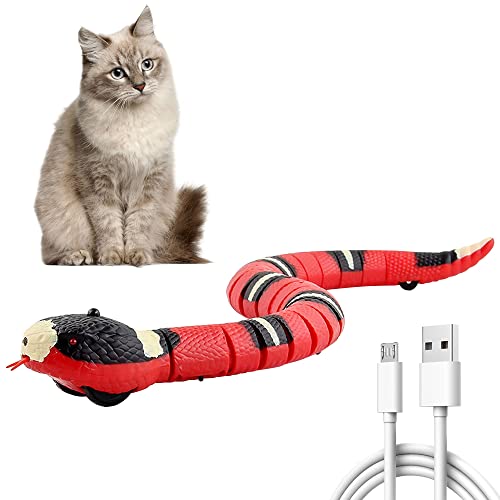 SKJJL Jouet Serpent pour Chat, Jouet de Serpent Électrique, Jouet de Serpent à Détection Intelligente, Serpent Plastique USB, Langue Rétractable et Queue Pivotante, pour Animaux de Compagnie