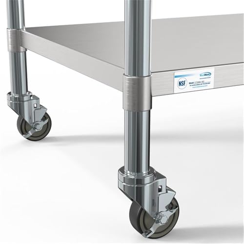 Image of KoolMore Commercial 30 inch x 60 inch Stainless Steel Work Table Wheels Restaurant Home Use, Under Storage Shelf Food, Tools, Equipment, Hardware, Heavy Duty Metal Workspace (CT3060-18C), Silver, 30 inch x 60 inch