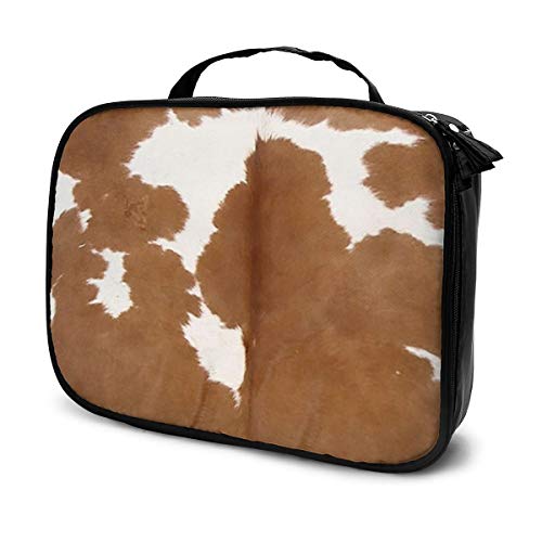 Preisvergleich Produktbild Kosmetiktasche, Braun und Weiß, Rindsleder, Aufbewahrungstasche, tragbar, multifunktional, Tragetasche, geeignet für Sport, Fitnessstudio, Yoga, Strand, Baden