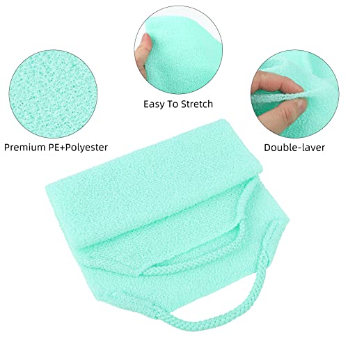 Image of WOVTE 2 Pack Back Scrubber for Shower, Stretchable Nylon Exfoliating Washcloth Towel Back Washer with Handles Two Sides Exfoliating Body Scrubber For Men Women Shower Deep Clean Skin Massages