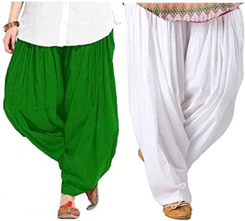 woman's plain cotton patiala salwar combo of 2 (free size) patiala || patiyala || patiala pants || cotton patiala || patiala combo (multicolour)