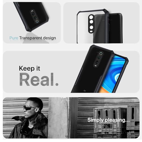 Image of Outlouders Back Cover for Redmi K20 / K20 Pro | Ultra Hybrid Transparent | Full Camera Protection | Raised Edge | Crystal Clear Bumper Case (Black)