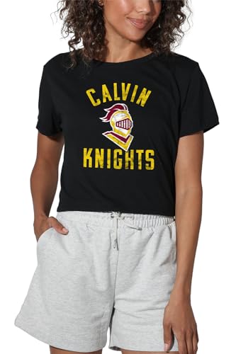 Calvin University Official Knights Logo Women's Crop Top T-Shirt, Black, Large