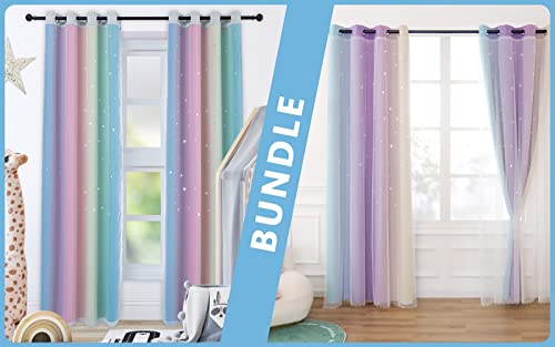 Drewin Rainbow Curtains Bundle With Ombre Blackout Curtains Blue Purple Yellow 52X84 In #TOP27