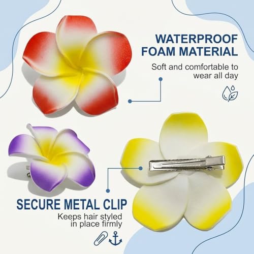 SIRLOMU 9 Pièces Pinces à Cheveux Fleur, Hawaïennes, Plumeria, Bohémiennes Tropicales, Vacances pour Femmes, Fête à la Plage, Clips de Fleurs Artificielles – vue 2