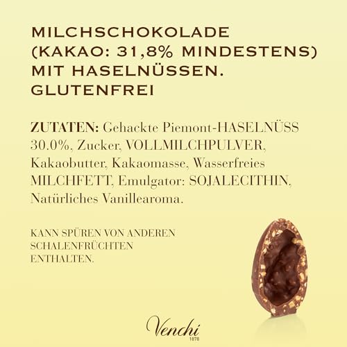 Venchi - Mignon-Schokoladen-Ei, Gourmet-Milchschokoladengeschmack mit Piemont-Haselnüss, 70 gr, Glutenfrei, ohne Überraschung, Osterkollektion, Geschenkidee