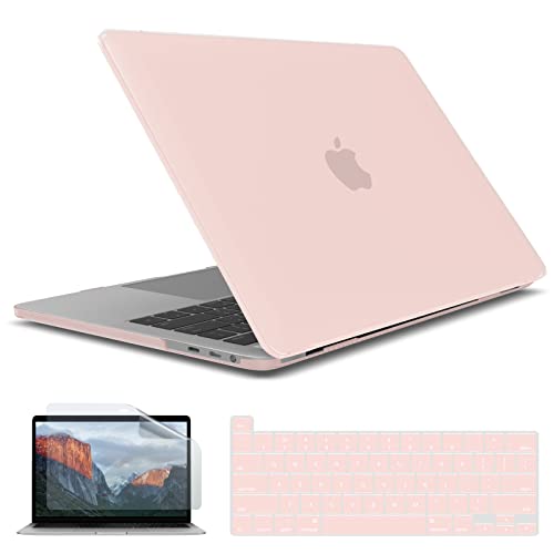 IBENZER Compatible with 2025 2024 M2 MacBook Pro 13 Inch Case 2025-2016 M1 A2338 A2289 A2251 A2159 A1989 A1706 A1708, Hardshell Case&Keyboard Cover&Screen Film for MacPro 13, Sakura Pink,T13SKPK+2