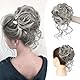 Sofeiyan Haarteil mit Gummiband Gelockt Dutt Haarteil Mit Haaren Hochsteckfrisuren Synthetisch Messy Bun Haar Tousled Updo Haarteile für Frauen Mädchen, Schwarz Mix Grau Tips