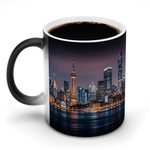 KWQDOZF Tazas de café sensibles al calor con impresión de ciudad nocturna. Taza que cambia de color. La imagen completa se revela al agregar calor KWQDOZF Tazas de café sensibles al calor con impresión de ciudad nocturna. Taza que cambia de color. La imagen completa se revela al agregar calor